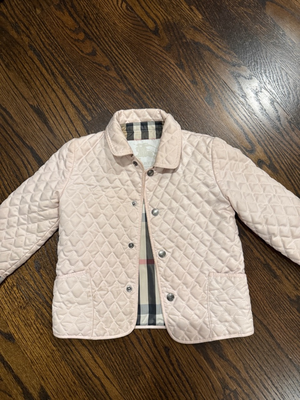 Burberry Quilted Light Pink Kids Jacket with Signature Check Lining